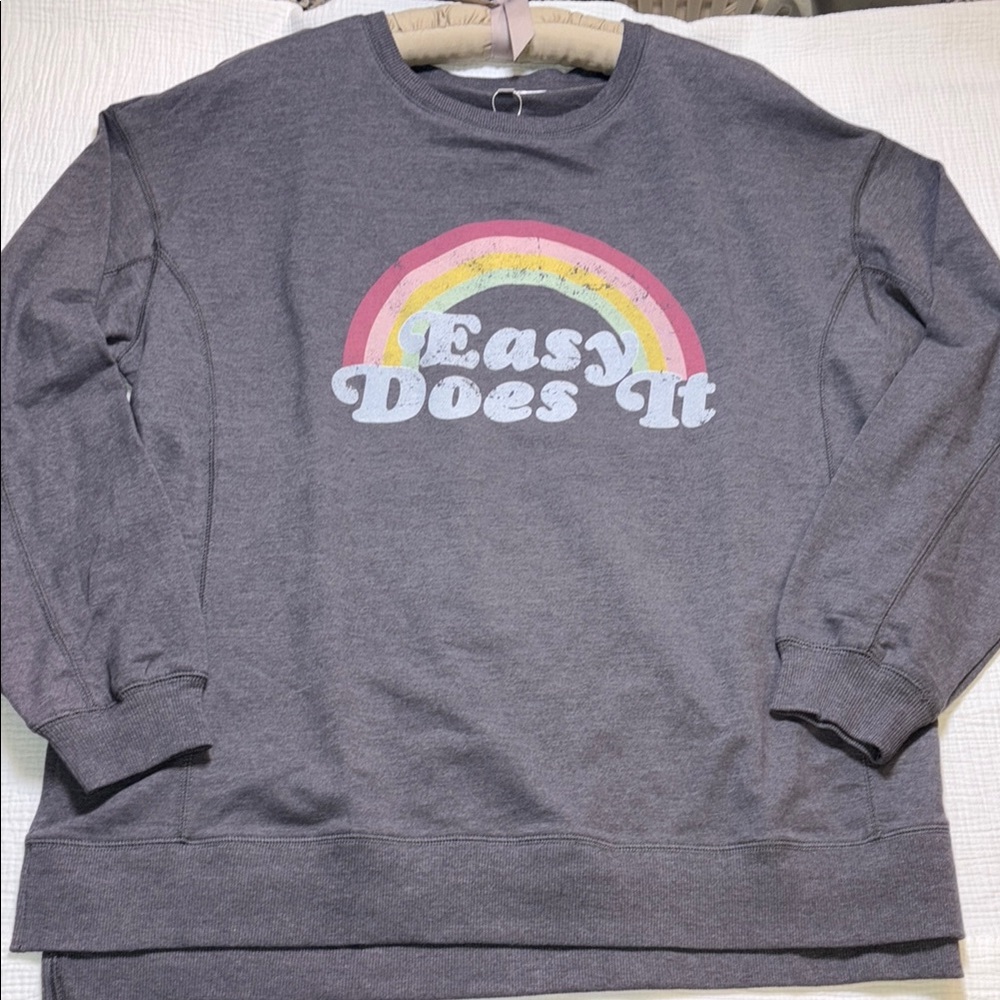 NWT Wildfox Gray Crewneck Sweater with Retro Rainbow Graphic